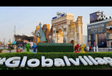 Dubai Global Village Season 30 launch featuring drones, skydivers, fireworks, Dubai Police supercars, and new attractions